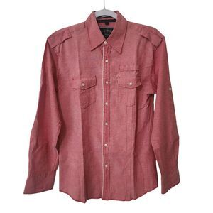 Bonafide 20 for 20 Club Mens Button-Up Shirt Pink Roll-Up Sleeve Workwear Size S